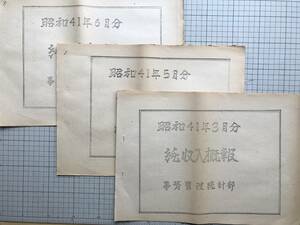 『純収入概報 昭和41年 3月・5月・6月分の3冊』日本国有鉄道　 事務管理統計部　1966年刊　2711