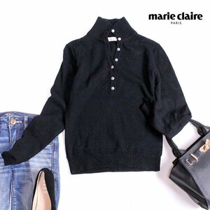 マリクレール marie claire ■ 冬 リブ襟毛 100％ プルオーバー ニット セーター M ブラック 黒