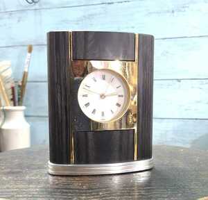 ヴィンテージ イヴサンローラン 置時計 ロゴ 木製 アラーム クロック ローマ数字 レトロ 置物 オブジェ