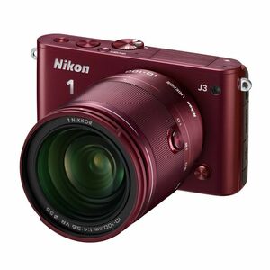 Nikon mirrorless single-lens Nikon 1 J3 small size 10 times zoom kit 1 NIKKOR VR 10-100mm f/4-5.6 attached red 