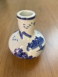 中国古美術 清花山水人物天球瓶小壷 唐物
