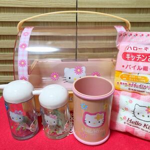  Kitty * Hello Kitty * seasoning container * hood case * soy sauce ..* chopsticks inserting * kitchen wet towel oshibori *5 point set * Sanrio ** unused goods * with defect 