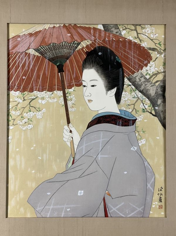 伊東深水「春雨」手擦り木版画 モモセ版 額装 版画 絵画 | labiela.com