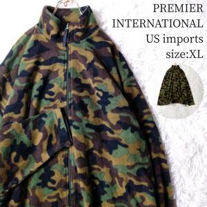 【一点物・US古着アメリカ輸入】PREMIER INTERNATIONAL フルジップフリースジャケット XLサイズ 迷彩柄 カモフラージュ ミリタリー 総柄