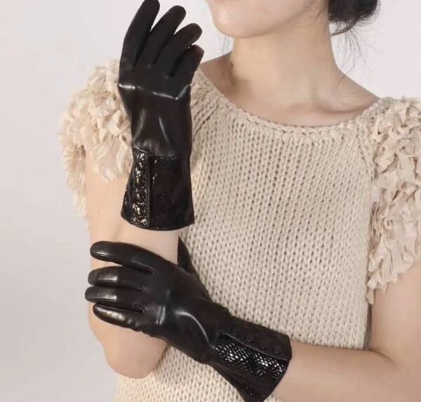 新品★高級ラム革手袋レディース、 レザー手袋 グローブ M ブラック