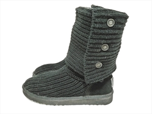 UGG アグ Classic Candy ニットブーツ US7(24cm) S/N5819 黒 ブラック 靴 中敷きムートン ボタン付 レディース 女性用 中古 美品