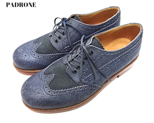 42[PARADONE shoes Navy Bluepa draw ne Wing chip 27cm 27.5cm leather shoes leather men's padrone MADE IN JAPAN made in Japan ]