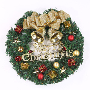  Christmas wreath 2 door door decoration 30cm ornament flower Gin gru bell Santa Claus Xmas pine leaf Gold ribbon 