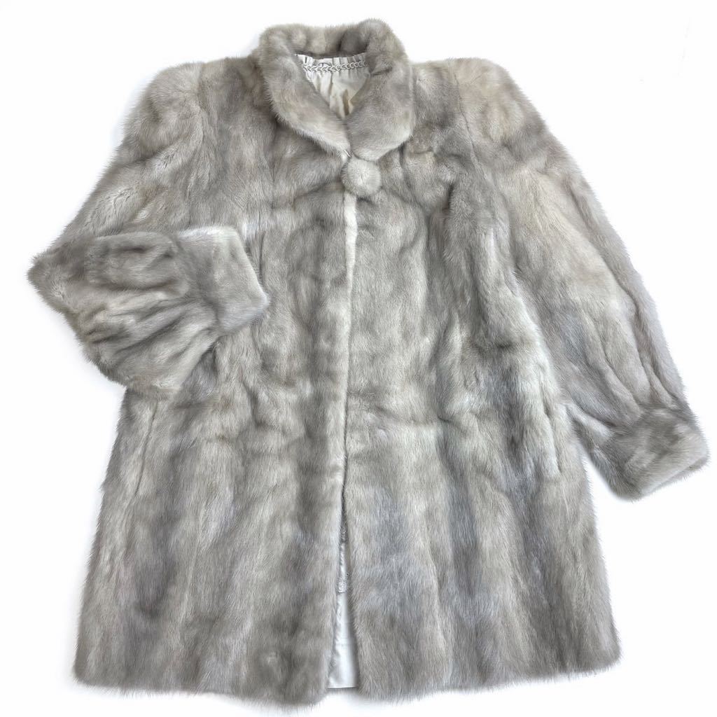 【良品】 毛皮 コート リアルファー グレー系
