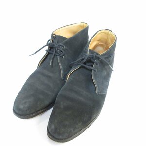 良品 Tricker's トリッカーズ 英国製 スエード チャッカブーツ M5650 7 1/2 約26cm 黒 ブラック