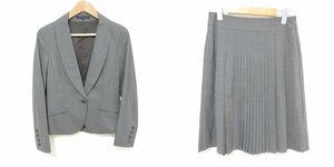 美品 Theory セオリー ストレッチ スカートスーツ セットアップ ショールカラー シングル ジャケット プリーツ スカート サイズ0 グレー