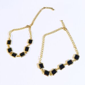 ★ クリスマスセール ★【image】ゴールド系チェーンのブラックストーンブーツアンクレット