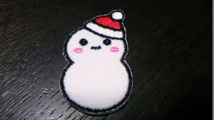 飾り/かわいい雪だるま刺繍ワッペンM/クリスマス・冬