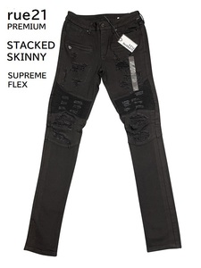 rue21 STACKED SKINNY SUPREME FLEX メンズ デニムパンツ ジーンズ スキニー スリム ダメージ USサイズ ブラック W34/L32