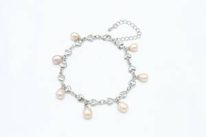 [HU290] fresh water pearl Heart chain bracele anklet pink pearl silver color unused storage goods [ postage nationwide equal 185 jpy ]