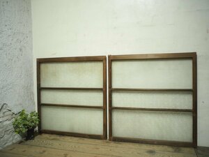 taH0598*[H92cm×W88cm]×2 sheets * antique * diamond glass. old tree frame glass door * fittings sliding door window sash Taisho romance old Japanese-style house retro K under 