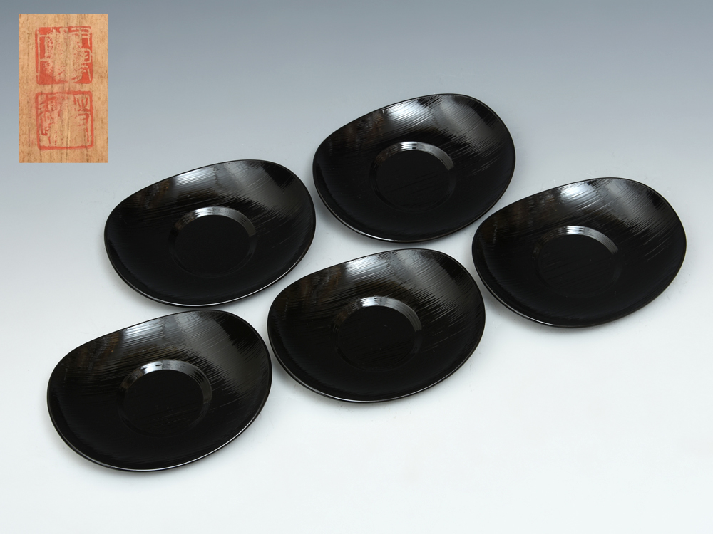 最安値挑戦! ☆SALE 煎茶道具 末村笙文作 白竹 茶托 五客 共箱 M