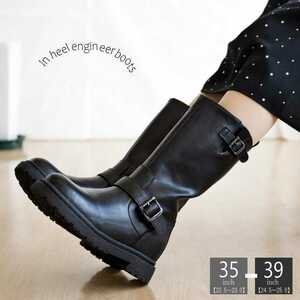 new goods free shipping! super popular in heel engineer boots middle black boots BOOTS 255cm