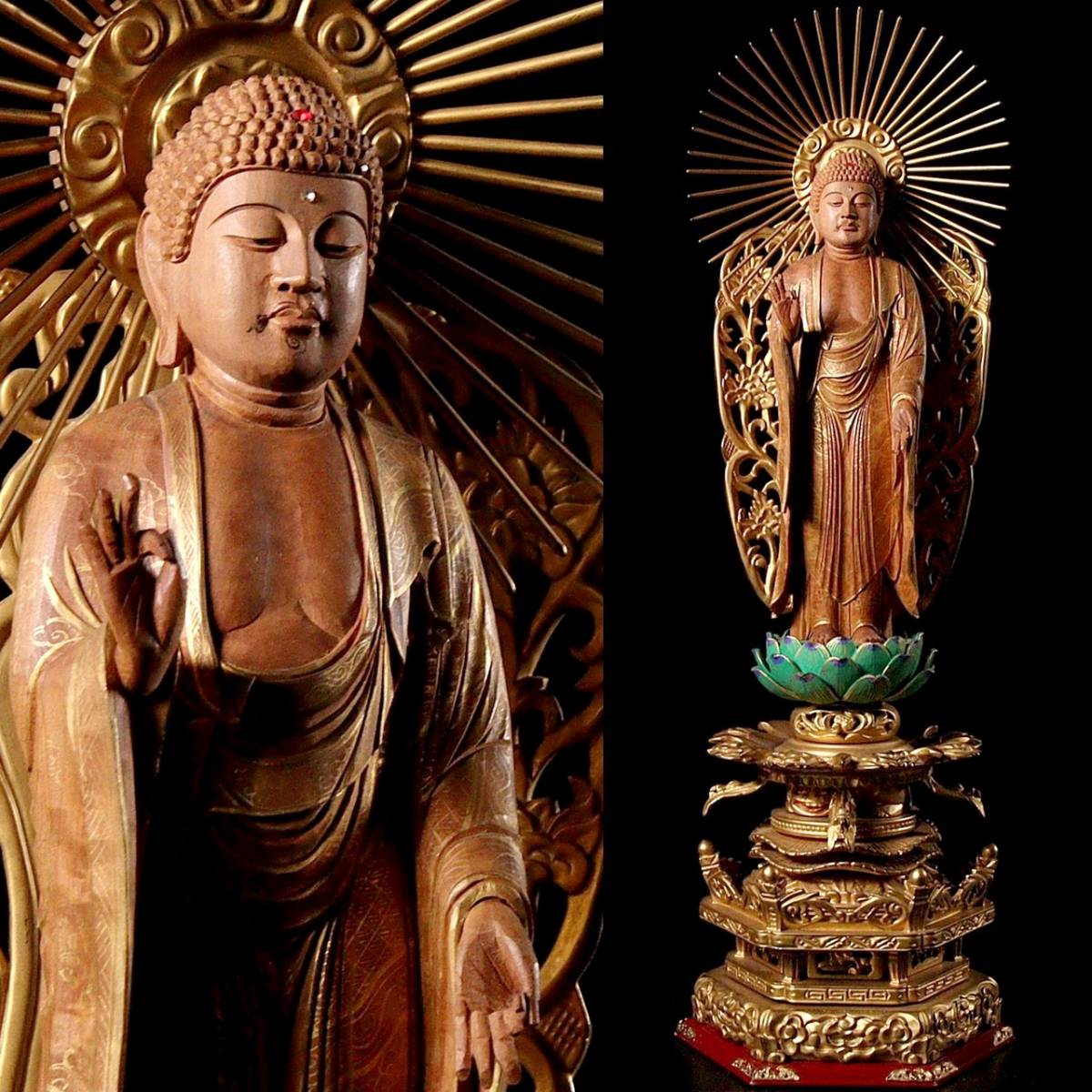 阿弥陀如来像 木彫 江戸 時代 仏教 美術 仏像 骨董 アンティーク 