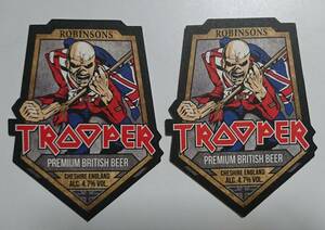 【レア・未使用品】 IRON MAIDEN アイアンメイデン　TROOPER BEER トゥルーパー　コースター　2枚セット　ロビンソンズ 【送料最安84円】