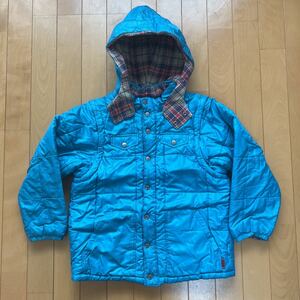 e.a.b reversible down jacket for children 130 size with a hood . blue check blouson outer protection against cold 