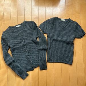 grandecade INTERNATIONAL wool sweater cardigan set charcoal gray for children 