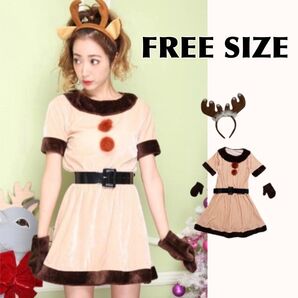 新品☆ サンタコス トナカイ ワンピース クリスマス 可愛い 4点 セット コスチューム