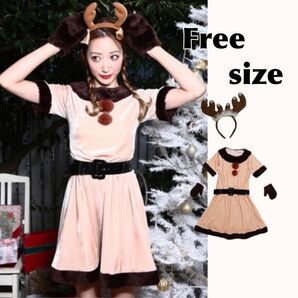 新品☆ サンタコス トナカイ ワンピース フリーサイズ クリスマス コスプレ コスチューム