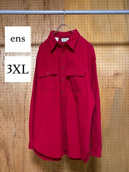 古着 90年代 90s L.L.Bean エルエルビーン フランネル ダブルフラップ シャツ USA アメリカ製 長袖 無地 赤 レッド ビッグサイズ 18 3XL