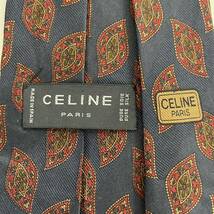 CELINE(セリーヌ) ネイビー赤ワンポイントマカダム柄ネクタイ_画像1