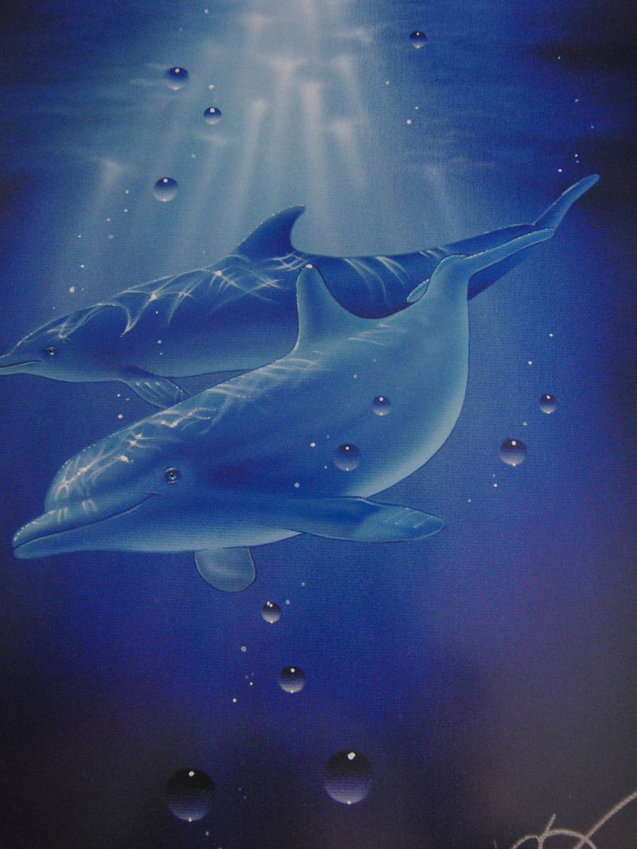 Christian Lassen, From a rare framed art book, Good condition, Brand new with frame, postage included, Dolphin, painting, oil painting, animal drawing