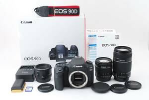 保証付☆Canon EOS 90D☆Canon EF50mm F1.8 II 、Canon EF 18-55mm1:4-5.6 IS STM、 Canon EF 55-250 mm IS Ⅱ【2023年６月までの保証】768