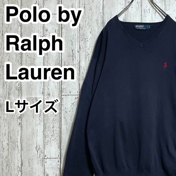 【人気アイテム】ポロバイラルフローレン Polo by Ralph Lauren コットンセーター Lサイズ ネイビー ワニ 22-222