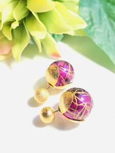  new goods unused glistening Gold ball & Gold equipment ornament purple dome catch earrings 