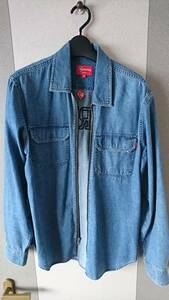 SUPREME　LOGO　ZIP　UP　DENIM　shirt　indigo　シュプリーム　ロゴ　ジップ　アップ　デニム　シャツ　インディゴ　S　small