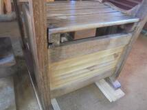 【古い木製学習机】1966年デスク椅子一体型チェア古道具アンティーク学校インテリア箪笥フック収納スペース家具ベンチガーデニング_画像7