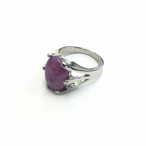 【リング】指輪 15.5号 アンティーク 紫 パープル 立て爪のようなデザイン シルバー 銀色　シルバーカラー