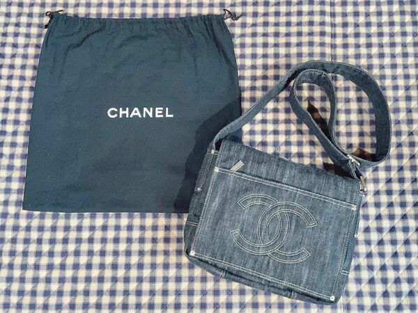 希少 CHANEL シャネル ココマーク スパークリングデニム インディゴブルー ネイビー 紺 ショルダーバッグ デニム