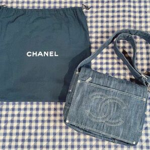 希少 CHANEL シャネル ココマーク スパークリングデニム インディゴブルー ネイビー 紺 ショルダーバッグ デニム