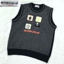 MUNSINGWEAR マンシングウェア ゴルフウェア スポーツウェア ニットセーター ベスト ウール ペンギン 刺繍ロゴ レディース L 黒_画像1