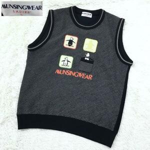 MUNSINGWEAR マンシングウェア ゴルフウェア スポーツウェア ニットセーター ベスト ウール ペンギン 刺繍ロゴ レディース L 黒