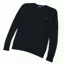 POLO RALPH LAUREN ポロ ラルフローレン ニットセーター カシミヤブレンド イタリア製糸 ウール Vネック ポニー刺繍ロゴ レディースS 黒_画像9