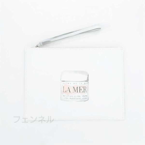 【新品未使用】DE LA MER ドゥ・ラ・メール クレーム 正規ノベルティ クリーム ジャー イラスト デザイン 合皮 ホワイトフラットポーチ 