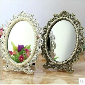  new commodity antique frame mirror 1p all 2 color antique frame mirror cosmetics mirror equipment ornament desk stand hand-mirror bronze white 