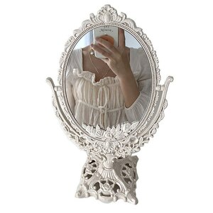 新商品 宮殿彫刻ヴィンテージ化粧鏡1p 全2色 ヴィンテージ 彫刻 化粧鏡 ミラー 装飾 スタンド ホワイト オーバル ハート