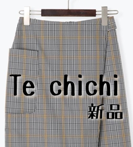 新品　Te chichi　テチチ　ラップライク　チェックタイトスカート　イエロー