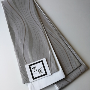  half width obi long polyester yukata stylish. kimono . 100 .MOMOKA... gray ju× white 