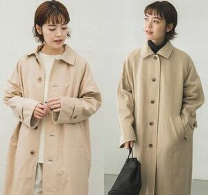 定価41,040円 美品 かぐれ コットンツイル/起毛ウール ラグランスリーブ リバーシブル ビッグ コート BEIGE