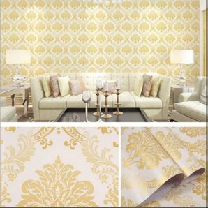 激安 大容量 20m 壁紙 ダマスク ダマスク柄 金 豪華 ゴージャス シール ステッカー ゴールド 宮殿 ゴージャス 金色 改装