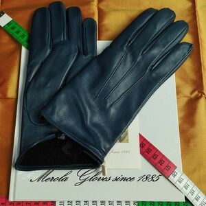 メローラ ナッパ コバルトブルー カシミア 黒 革手袋 グローブ 親指-3mm MEROLA